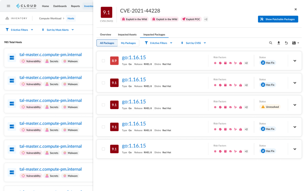 CVE Sidecar — Prisma Cloud security panel