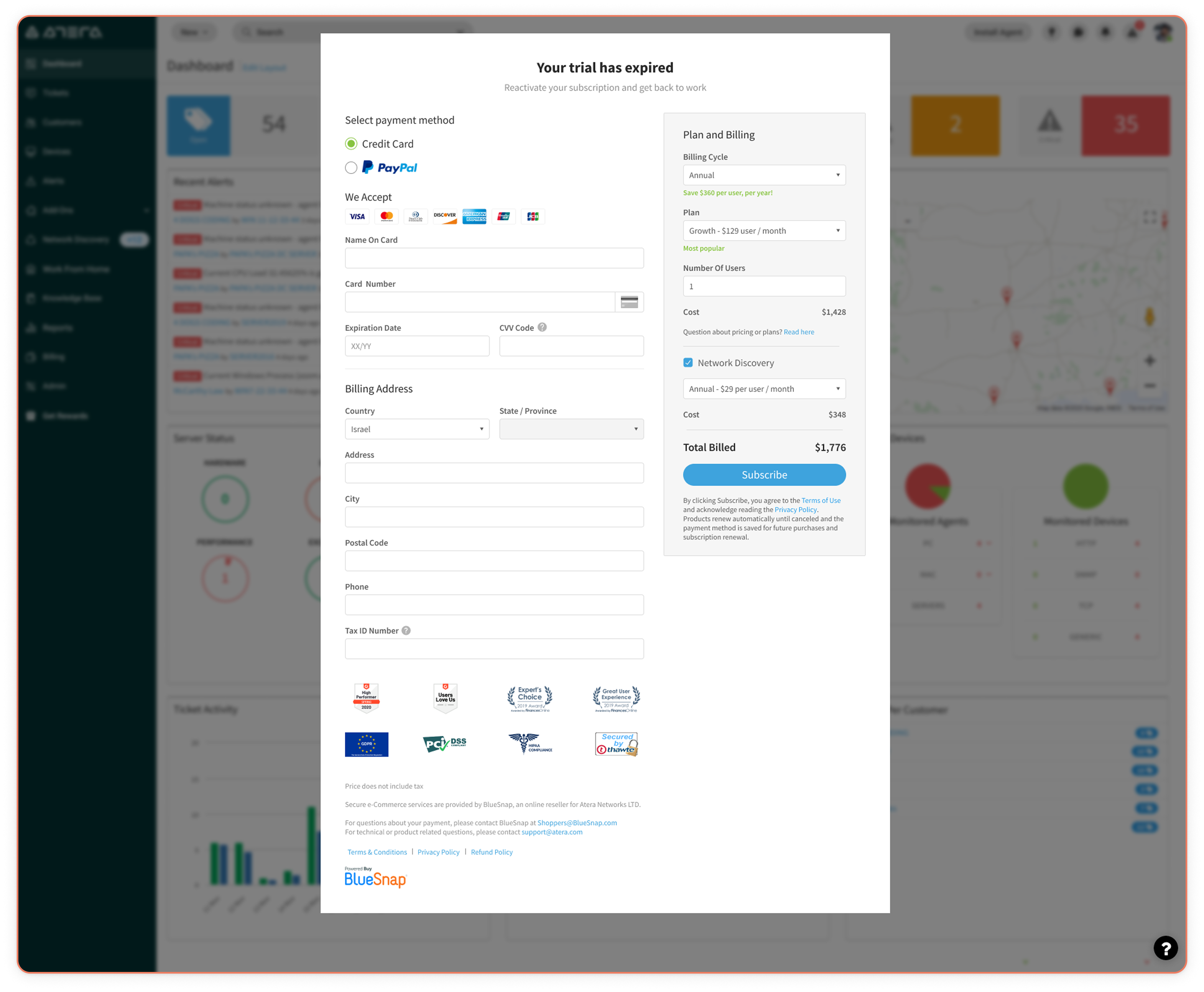 End of Trial purchase page