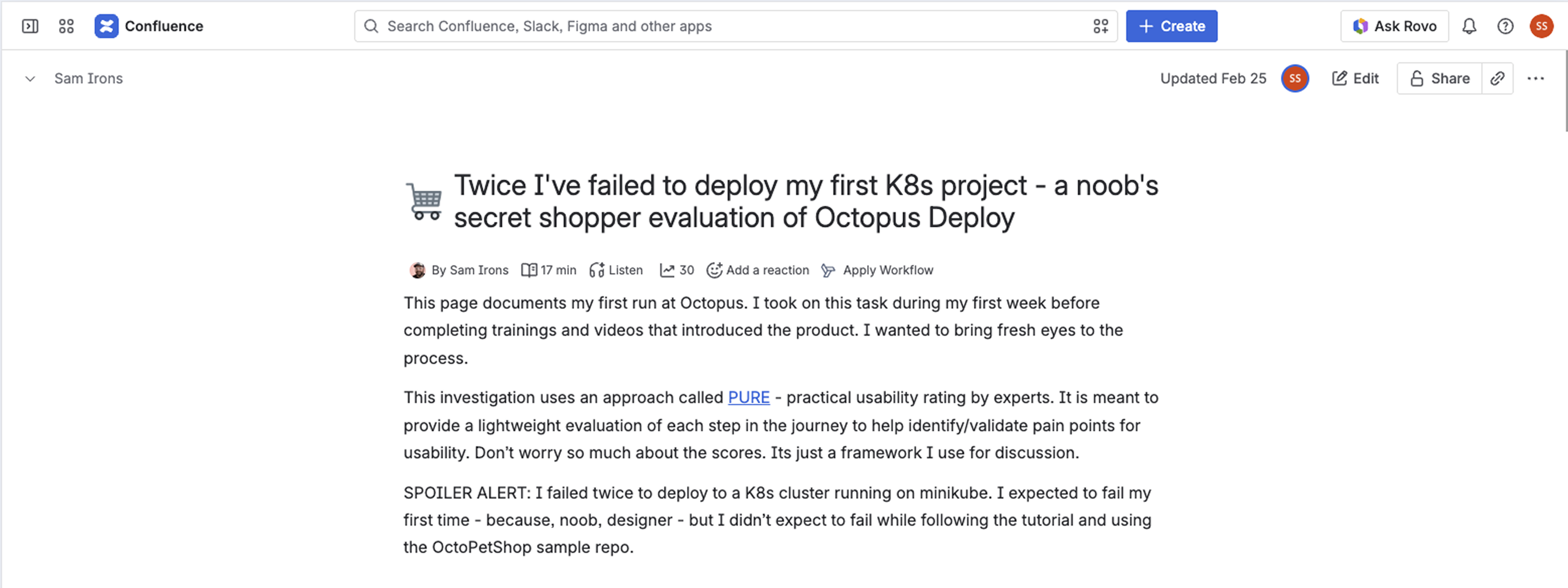 Confluence - PURE evaluation: Twice I've failed to deploy my first K8s project