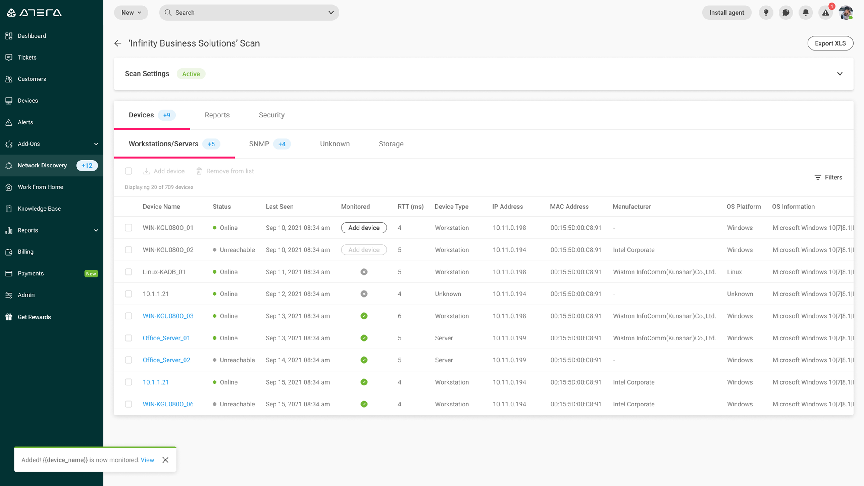 Success state — device added