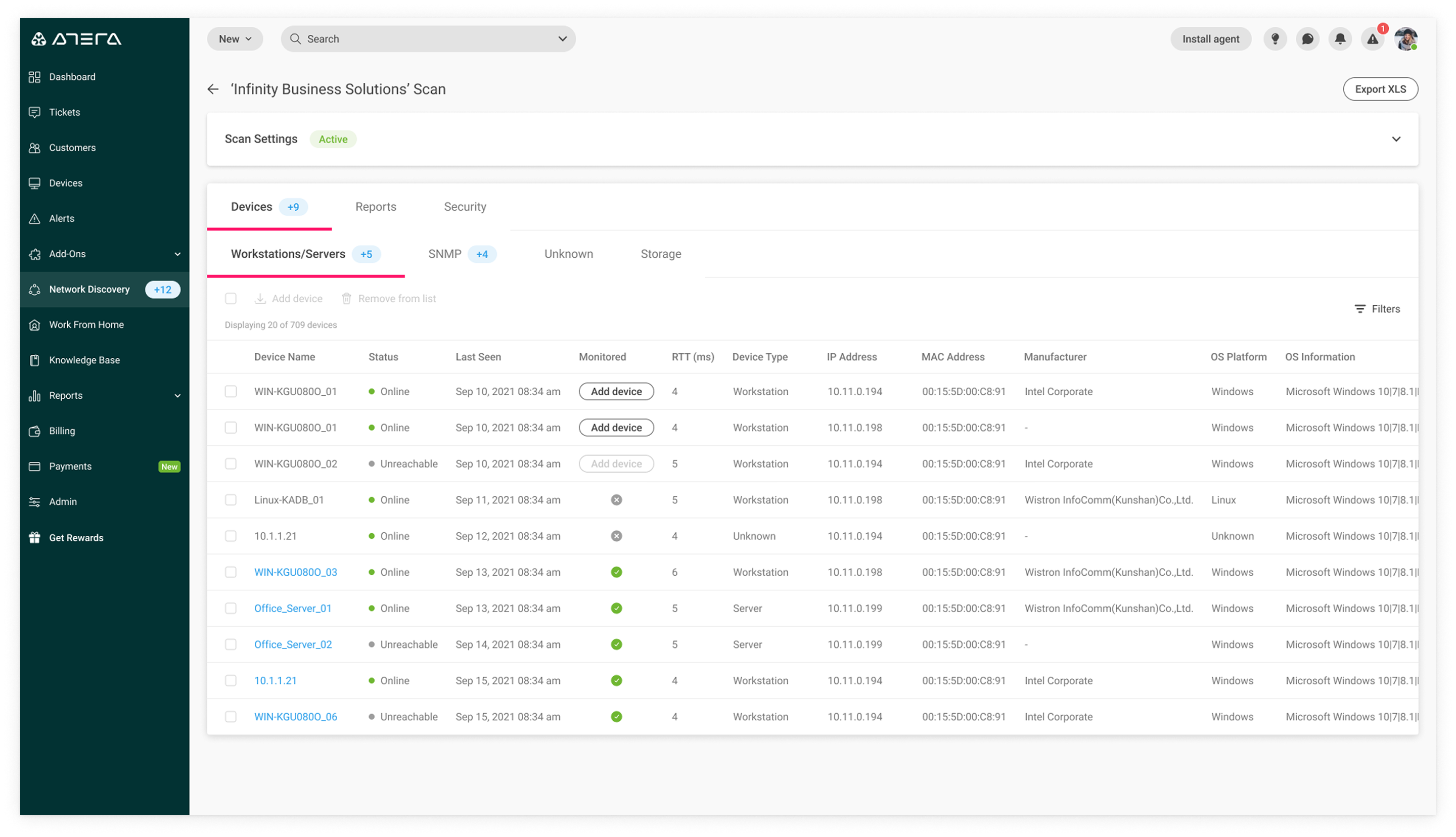Network Discovery — Servers view
