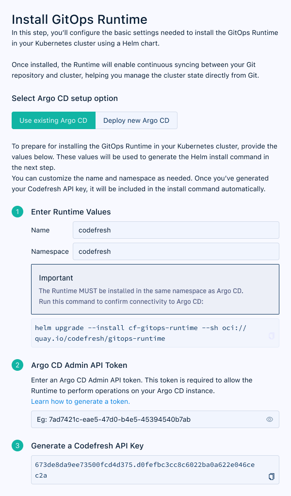 Configure step: Use existing Argo CD path
